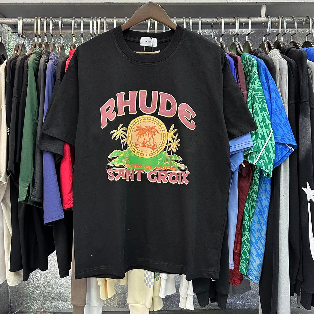Rhude T-shirts Coconut Printed Cotton Casual Short Sleeve Men and Women