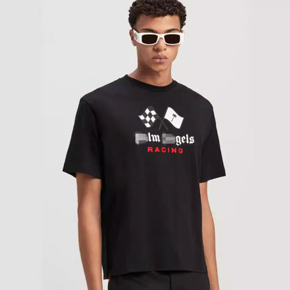 Palm Angels T-shirt Racing Flag Letter Print Short Sleeve T-shirt