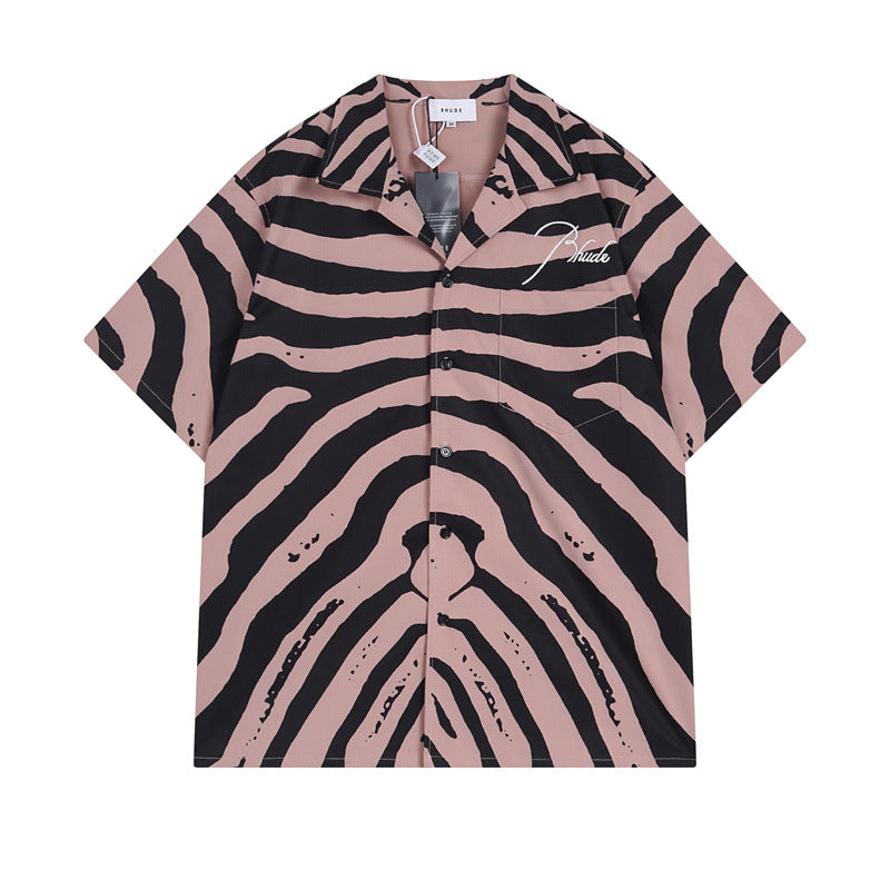 Rhude T-shirt Zebra Letter Embroidery Casual Short Sleeve Shirt, Shorts